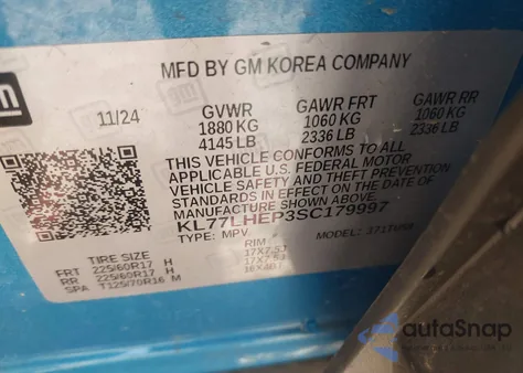 2025 Chevrolet Trax Fwd Lt from USA, damaged, VIN KL77LHEP3SC179997